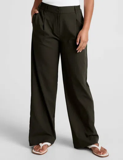 Beyond Yoga Status Pleated Wide Leg Trouser In Olive Ink In Black