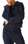 Beyond Yoga Street Smart Johnny Collar Fleece Sweatshirt In Blue