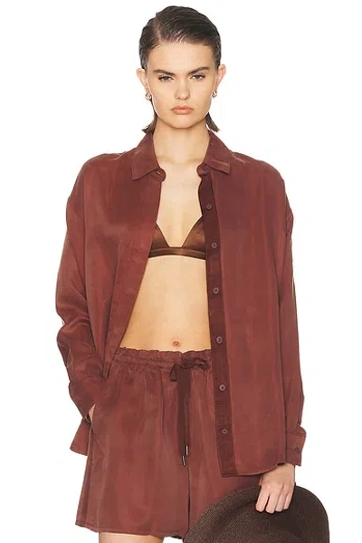 Beyond Yoga Sunkissed Cupro Button Down Shirt In Brown