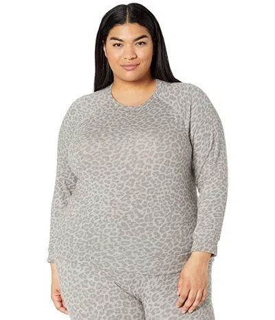 Beyond Yoga Sweatshirt Women's Gray Leopard Stretch Crew Neck Pullover Gbo155 In Grey