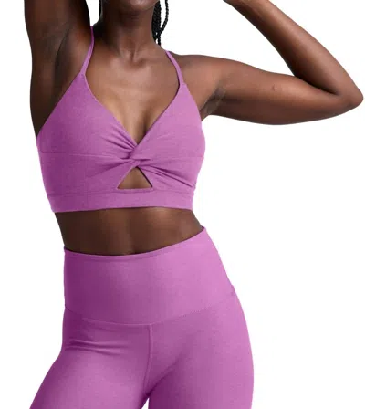 Beyond Yoga Twist Front Strappy Bra In Fun Fuschia Heather In Black