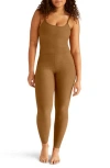 Beyond Yoga Uplevel Space Dye Midi Jumpsuit In Carmel Toffee Heather
