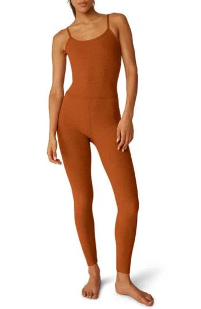 Beyond Yoga Uplevel Space Dye Midi Jumpsuit In Warm Clay Heather