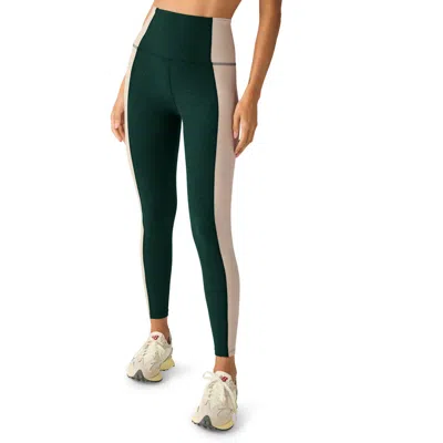 Beyond Yoga Spacedye Vitality Colorblock Leggings In Dark Spruce Green/eggshell