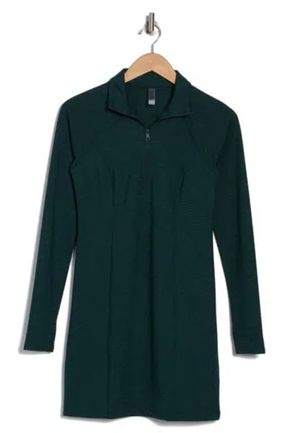 Beyond Yoga Westside Long Sleeve Ribbed Minidress In Midnight Green Heather Rib
