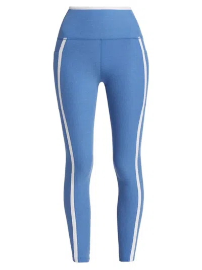 Beyond Yoga Spacedye New Moves High Waisted Midi Legging In Sky Blue Heather Cloud White