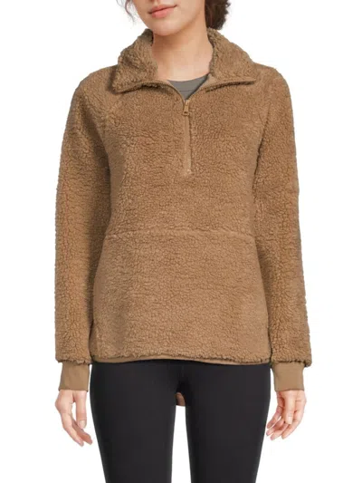 Beyond Yoga Women's Take Flight Faux Fur Zip-up Pullover In Camel