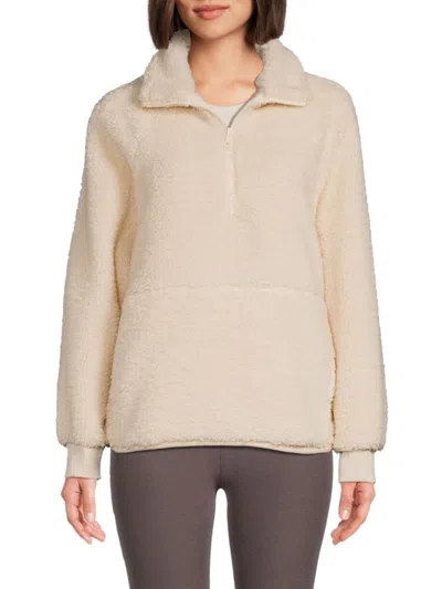 Beyond Yoga Women's Take Flight Faux Fur Zip-up Pullover In Ivory