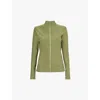 Beyond Yoga On The Go Mock Neck Jacket In Moss Green Heather