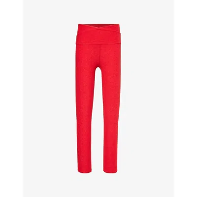 Beyond Yoga Womens  Spacedye Wrap-over High-rise Stretch-jersey Leggings In Ruby Red Heather