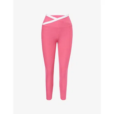 BEYOND YOGA WOMENS BEYOND YOGA WRAP-AROUND CONTRAST-TRIM STRETCH-WOVEN LEGGINGS