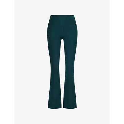 Beyond Yoga Womens Spacedye Flared-leg High-rise Stretch-jersey Trousers Dark Spruce Grn Heather