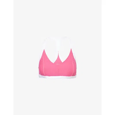 Beyond Yoga Womens V-neck Contrast-trim Stretch-woven Bra Pink