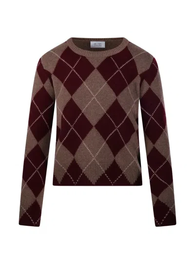 Beyou Argyle Crew-neck Sweater In Brown
