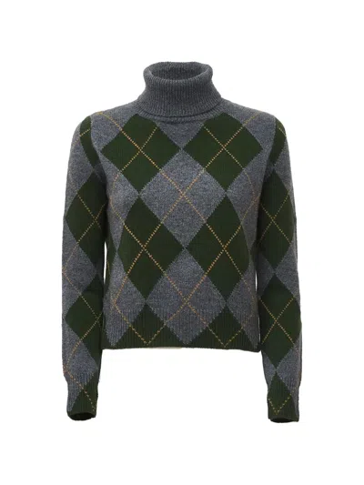 Beyou Argyle-knit Cashmere Sweater In Gray