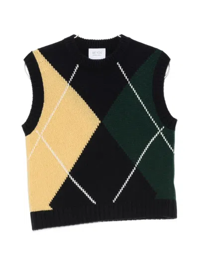Beyou Argyle-knit Sleeveless Vest In Multi
