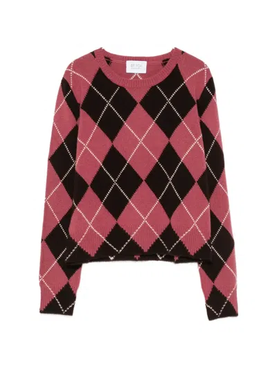 Beyou Argyle-pattern Crew Neck Sweater In Pink