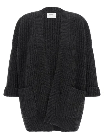 Beyou Be You Ribbed Cardigan In Gray