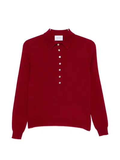 Beyou Button-down Polo Sweater In 레드