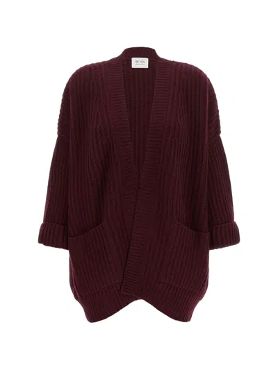 Beyou Cable-knit Ribbed Cardigan In Red