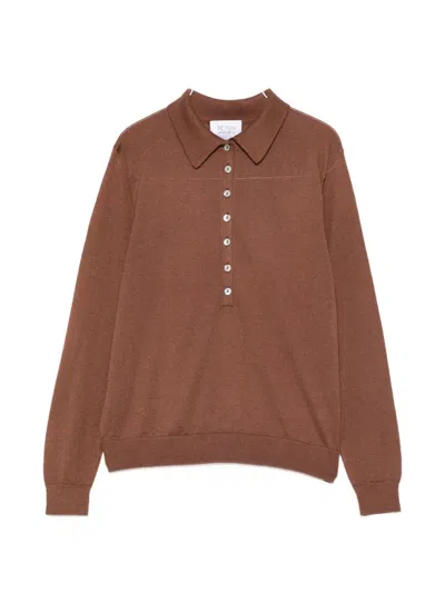 Beyou Cashmere And Silk Polo Sweater In Brown
