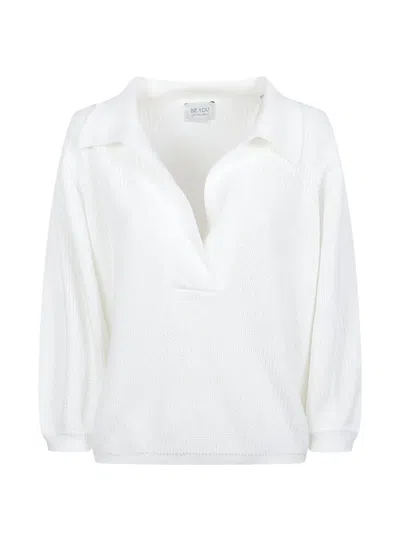 Beyou Collared V-neck Knitwear In White