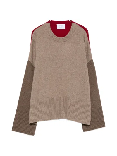 Beyou Colour-block Ribbed-trim Sweater In Brown