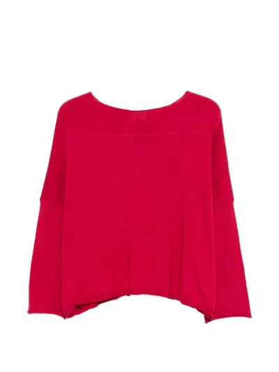 Beyou Cotton Boat-neck Sweater In Red