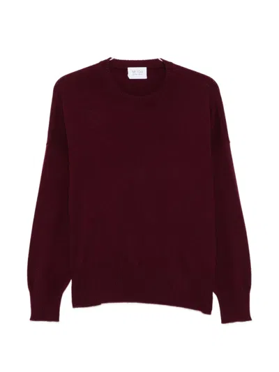 Beyou Fine-knit Drop-shoulder Sweater In Burgundy
