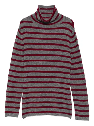 Beyou Striped Cashmere Sweater In Gray