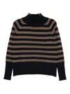 Beyou High-neck Striped Sweater In Brown
