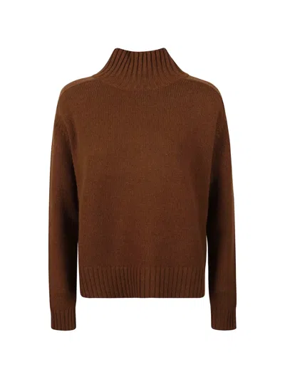 Beyou High-neck Ribbed-trim Sweater In Brown