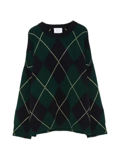 Beyou Long-sleeve Argyle-pattern Sweater In Green