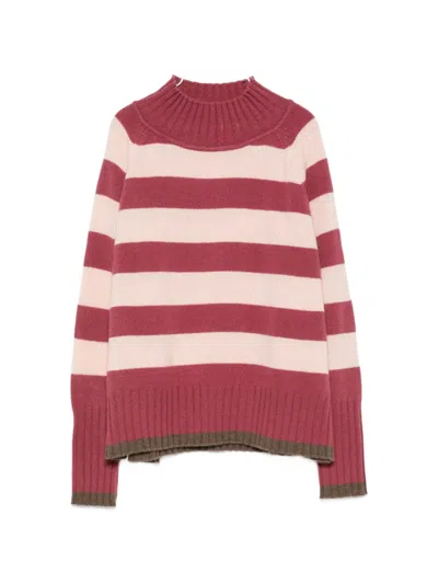 Beyou Long-sleeve Striped Sweater In Red