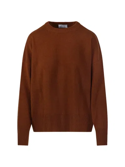 Beyou Ribbed-detail Drop-shoulder Sweater In Brown