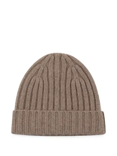 Beyou Ribbed-knit Beanie Hat In Brown
