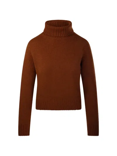 Beyou Roll-neck Ribbed-trim Jumper In Brown