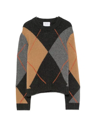 Beyou Round-neck Argyle-knit Sweater In Multi
