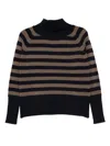 Beyou High-neck Striped Sweater In Brown