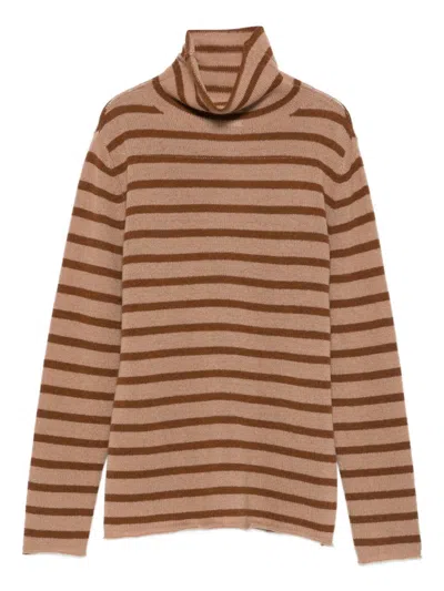 Beyou Striped Cashmere Sweater In Brown
