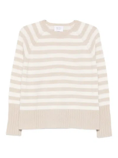 Beyou Striped Crew-neck Sweater In Neutral
