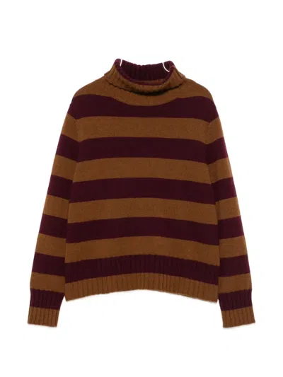 Beyou Striped Roll-neck Sweater In Brown
