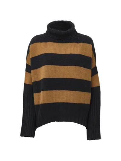 Beyou Striped Roll-neck Sweater In Blue