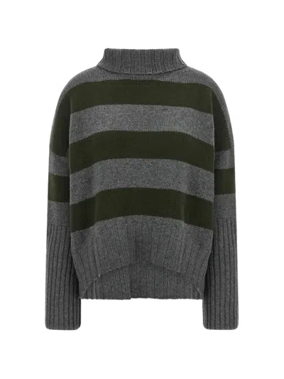 Beyou Striped Roll-neck Sweater In Grey