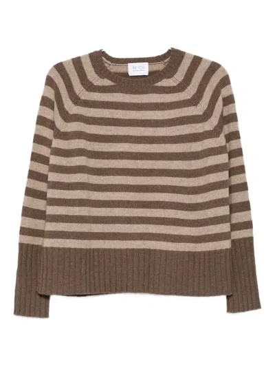 Beyou Striped Round-neck Sweater In Brown