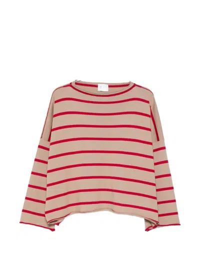 Beyou Striped Round-neck Sweater In Multi