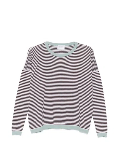 Beyou Striped Round-neck Sweater In Brown
