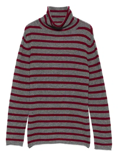 Beyou Striped Turtleneck Sweater In Gray