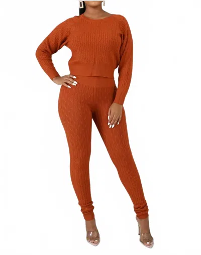 Beyouty Women's Cable Knit Sweater & Pants Set In Orange