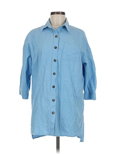 Pre-owned Beyove 3/4 Sleeve Button Down Shirt In Blue
